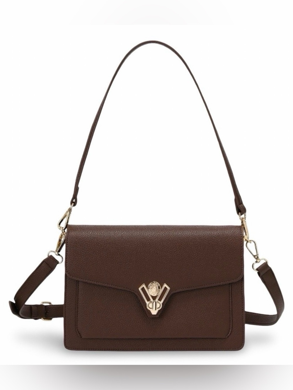 Valentino Orlandi Chocolate Brown Leather Crossbody Bag with Gold Hardware
